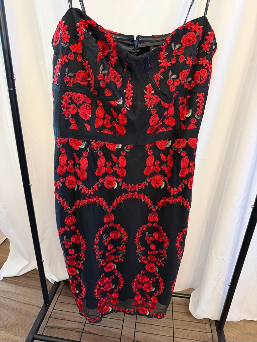 City Chic Black Dolce dress with Red Floral Embroidery
